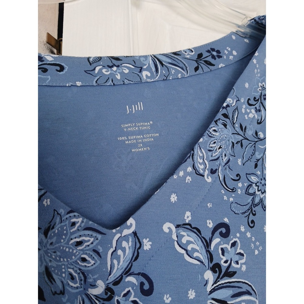 J. Jill Long Sleeve V-Neck Simply Supima Tunic Blue Floral Top Size 2X - Picture 3 of 5